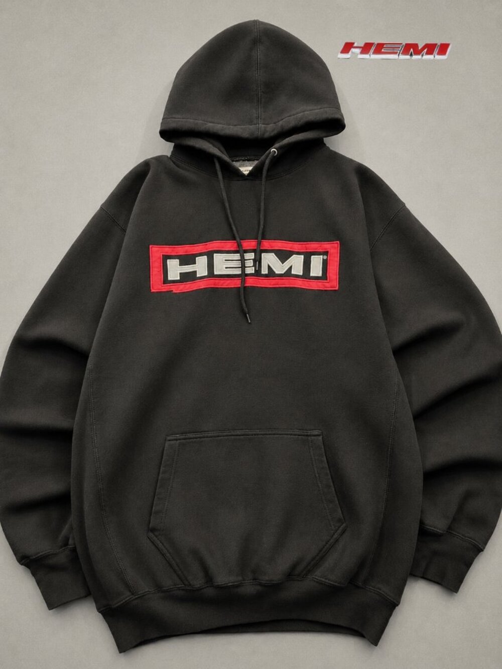Vintage Chrysler HEMI Embroidered Logo Pullover Hoodie - Black